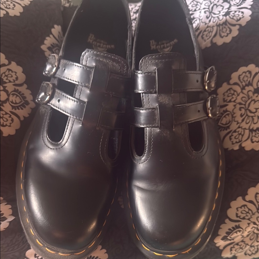Dr. Martens Black Dress Shoes with Glossy Leather and Chunky Sole